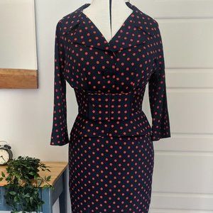 Vintage 1960s Navy Suit with Red Polka Dots
